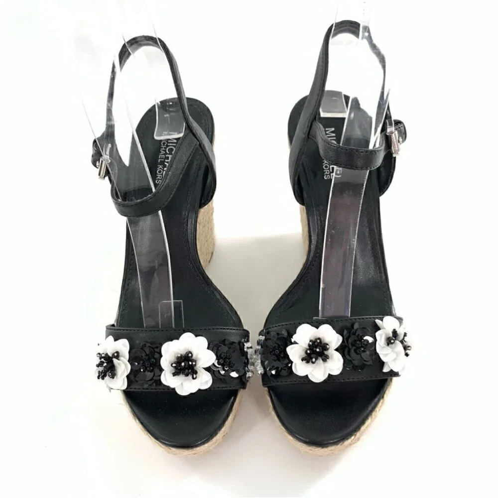 Michael Michael kors sandals 5 35 Jill black white leather platform Espadrilles